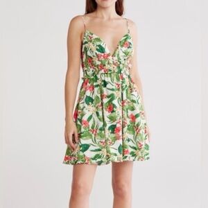 Wayf Green Tropical / Floral Mini Dress